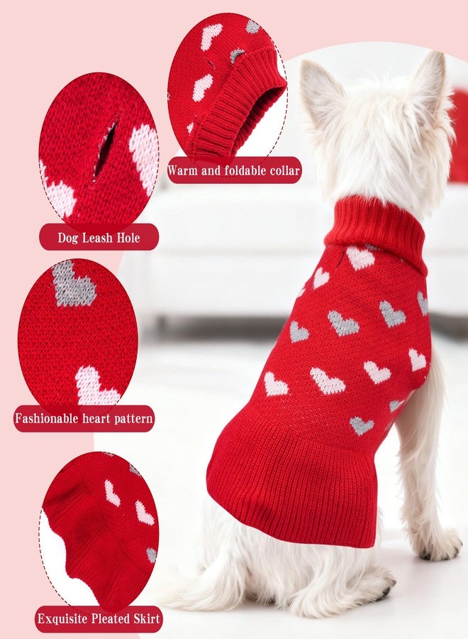 cnomg Dog Sweater Dress Heart Red Turtleneck Knit Dress for Small Dogs 9-15 lbs Valentine Winter Pullover with Leash Hole for Wedding Mothers Day Valentine's Day - Image 4